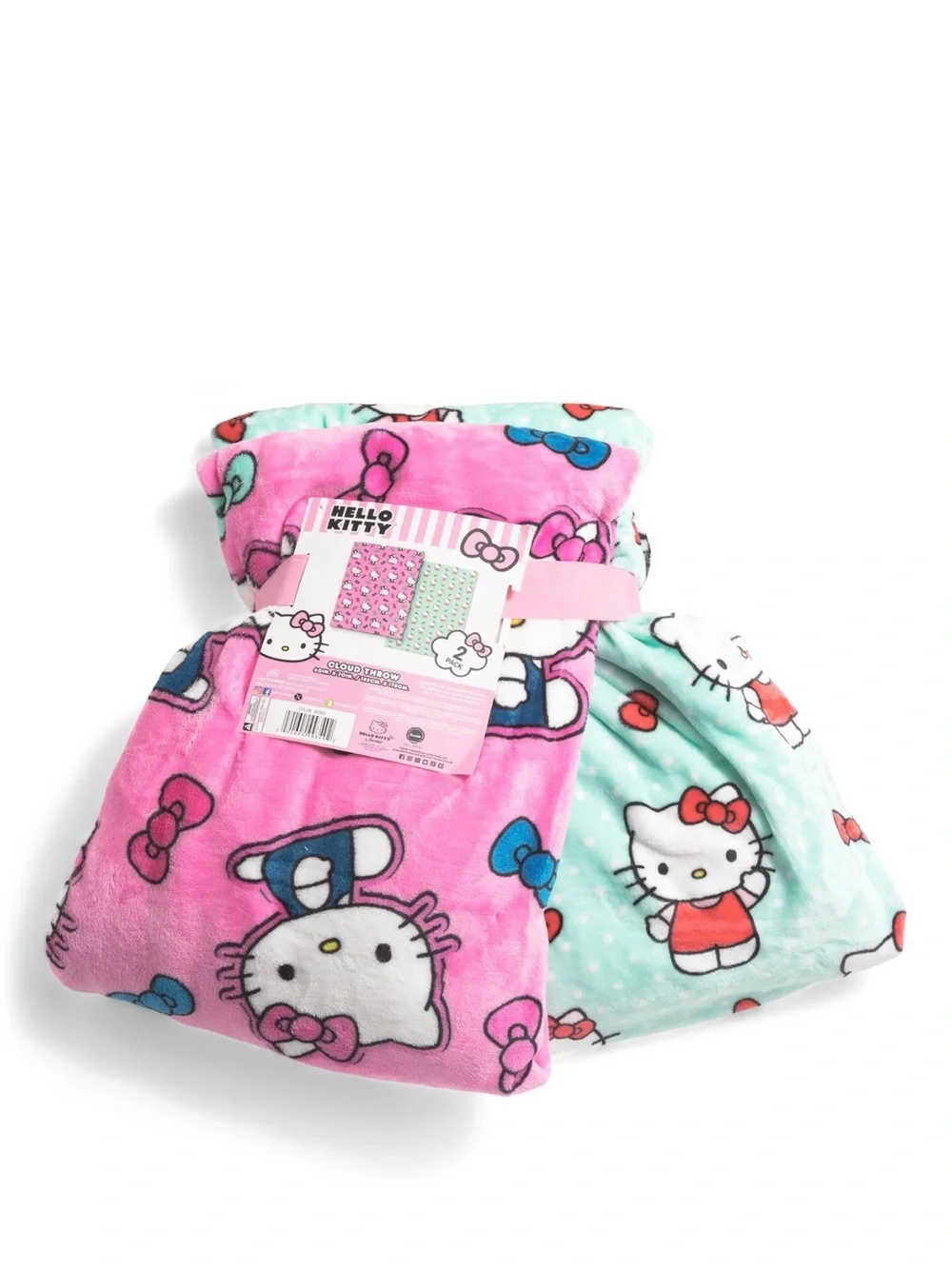 Hello Kitty Reversible Plush Throw Blanket - Pink & Mint (2 Throws)